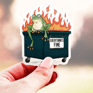 Alles is prima Kikker Dumpster Fire Vinyl Sticker