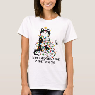 Alles is prima met Cat Messy Kerstmis T-shirt
