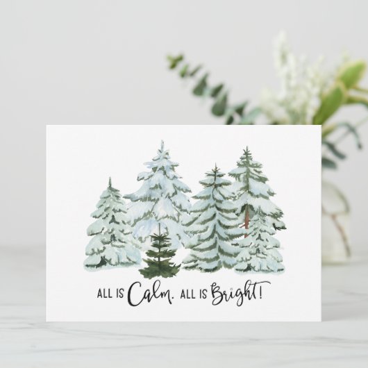 Alles is rustig Alles is helder dennenbomen Feestdagenkaart (Staand voorkant)