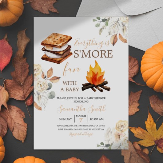 Alles is S'more Fun White Floral Baby shower Kaart
