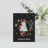 Alles Kerst Joyeux Noel Candy Cane Zwart Feestdagenkaart (Staand voorkant)