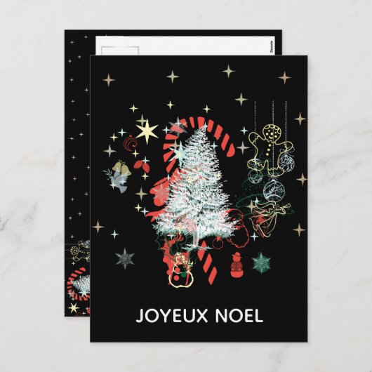 Alles Kerst Joyeux Noel Candy Cane Zwart Feestdagenkaart (Voorkant / Achterkant)
