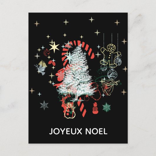 Alles Kerst Joyeux Noel Candy Cane Zwart Feestdagenkaart (Voorkant)