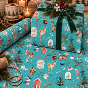 Alles Kerst Rendier Lichtblauw Cadeaupapier