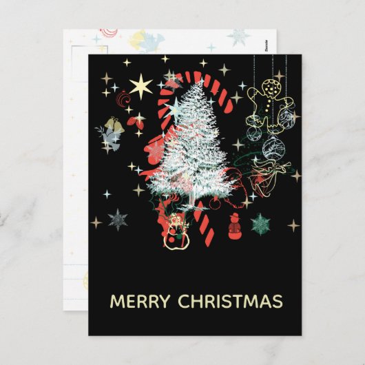 Alles Kerstsnoep Cane Trees Zwart Feestdagenkaart (Voorkant / Achterkant)
