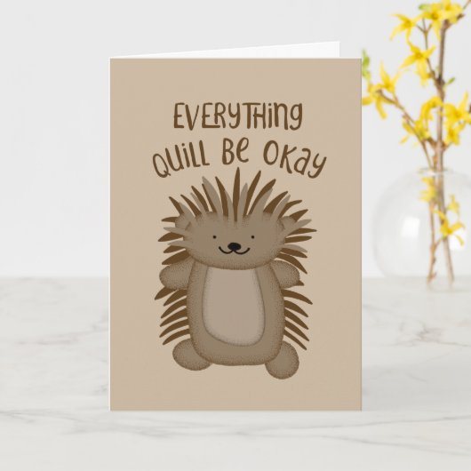 Alles komt goed Schattigee Cartoon stekelvarken Kaart (Gele Bloem)