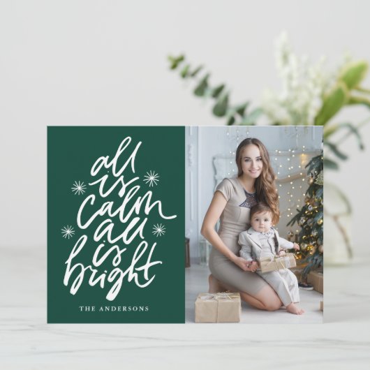 Alles met de hand is kalm, alles is helder groen feestdagenkaart (Staand voorkant)