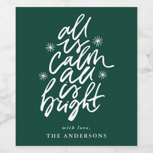 Alles met de hand is kalm, alles is helder groen wijn etiket (Enkel label)