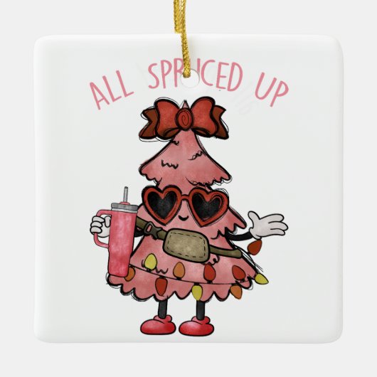 Alles opgesmukt - Grappige Bougie Kerstboom Keramisch Ornament (Voorkant)