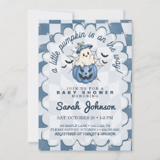 Alles opLittle Pumpkin Blauwe Gingham Baby Shower Kaart