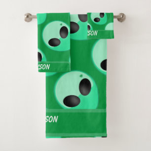 Alles over afdruk, groene buitenaardse kop bad handdoek