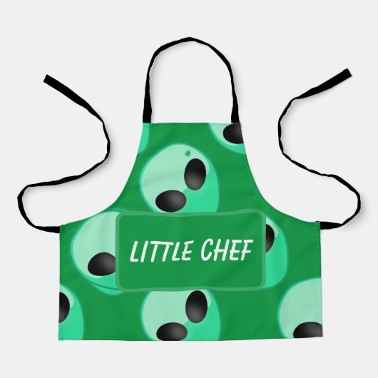 Alles over afdruk, groene buitenaardse kop schort (Voorkant)