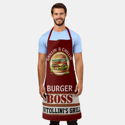 Alles-over-afdrukscherm voor branderboss schort (Gedragen)