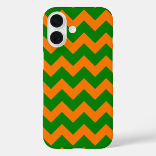 Alles over Chevron Print Kelly Green en Sinaasappe iPhone 16 Hoesje