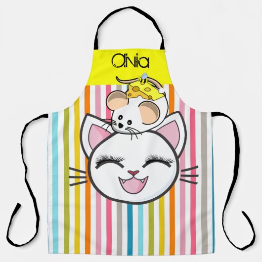 Alles-over-druk Schort Stripe Kat muis (Voorkant)