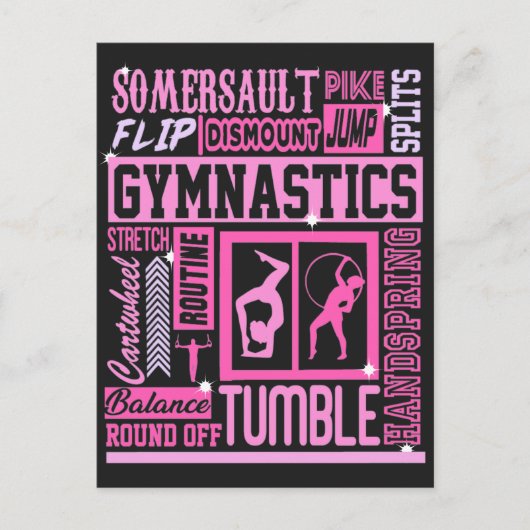 Alles over gymnastiek Typografie in roze Briefkaart (Voorkant)
