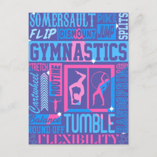 Alles over gymnastiek Typografie in roze en blauw Briefkaart