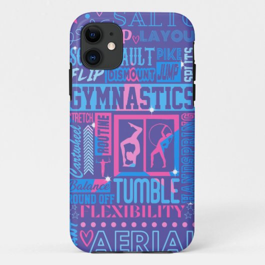 Alles over gymnastiek Typografie in roze en blauw Case-Mate iPhone Case (Achterkant)