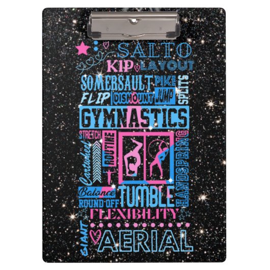 Alles over gymnastiek Typografie in roze en blauw Klembord (Voorkant)