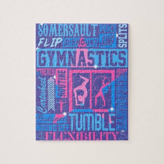 Alles over gymnastiek Typografie in roze en blauw Legpuzzel (Verticaal)