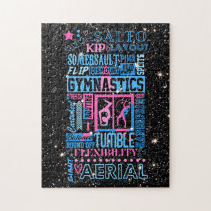Alles over gymnastiek Typografie in roze en blauw Legpuzzel