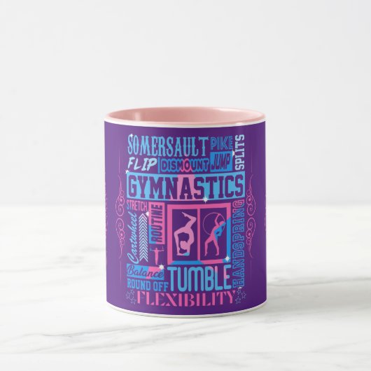 Alles over gymnastiek Typografie in roze en blauw Mok (Midden)
