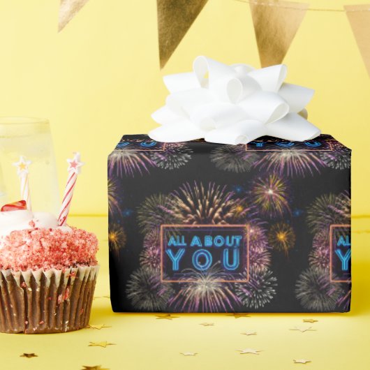Alles over je neon teken met vuurwerk cadeaupapier (Verjaardagsfeest)