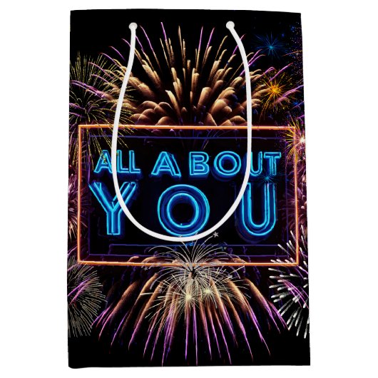 Alles over je neon teken met vuurwerk medium cadeauzakje (Voorkant)