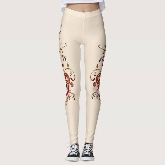 Alles over Print Floral Vine Flower Cream Leggings (Voorkant)