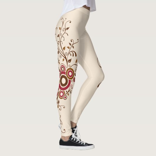 Alles over Print Floral Vine Flower Cream Leggings (Rechts)