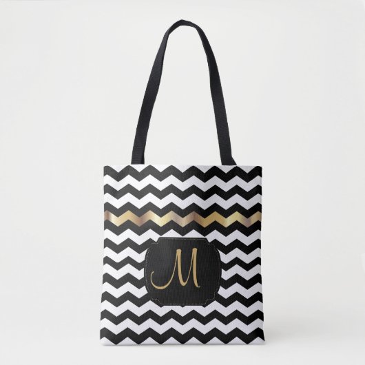 Alles over Print Gold, wit en zwart design Tote Bag (Voorkant)