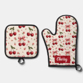 Alles over Print Kersen & Bogen Ovenwant & Pannenlap Set (Voorkant)