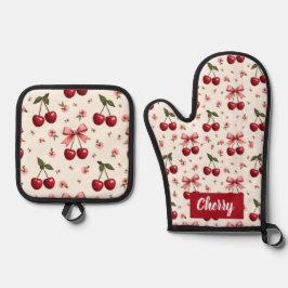 Alles over Print Kersen & Bogen Ovenwant & Pannenlap Set