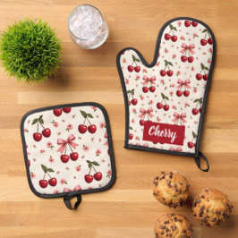 Alles over Print Kersen & Bogen Ovenwant & Pannenlap Set