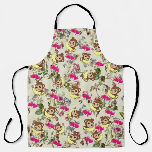 Alles over Print Schort Bananas Monkey Pink Heart (Voorkant)