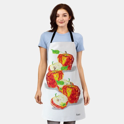 Alles-over Schort van de Druk: Appelen (Gedragen)