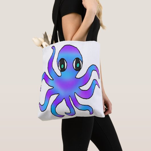 Alles-over Tas - Blauw Violet Octopus (wit) (Dichtbij)
