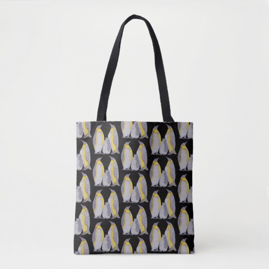Alles-over Tas - Penguin Familie (patroon zwart) (Voorkant)