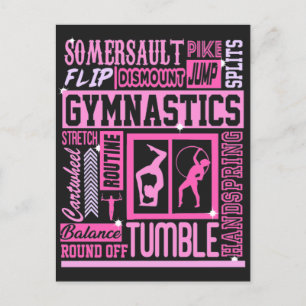 Alles over turnen typografie in roze briefkaart