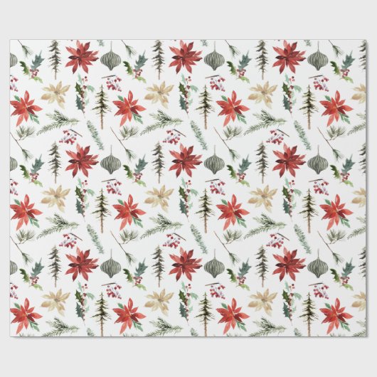Alles Poinsettias Holly & Pine Cadeaupapier (Vlak)