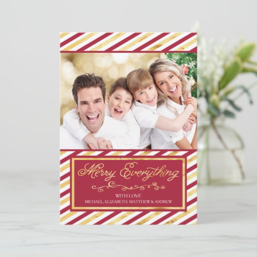 Alles-rood en -gouden stripper feestdagenkaart (Staand voorkant)