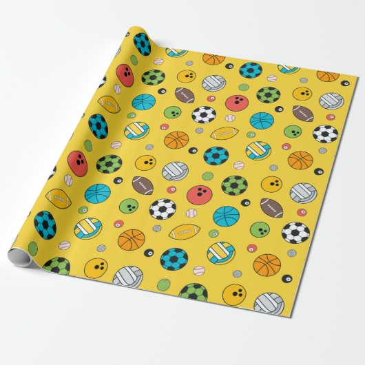 Alles Sport Patroon | Geel Cadeaupapier (Uitgerold)