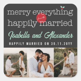 Alles van de gelukkig gehuwde foto samenvoegen 3 vierkante sticker