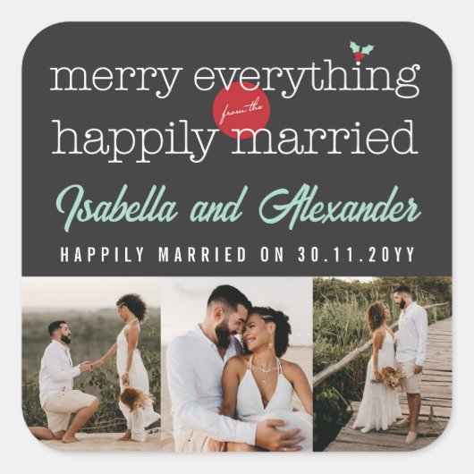 Alles van de gelukkig gehuwde foto samenvoegen 3 vierkante sticker (Voorkant)