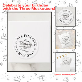 Alles voor een voor alle musketier Happy Birthday Bedankjes Labels