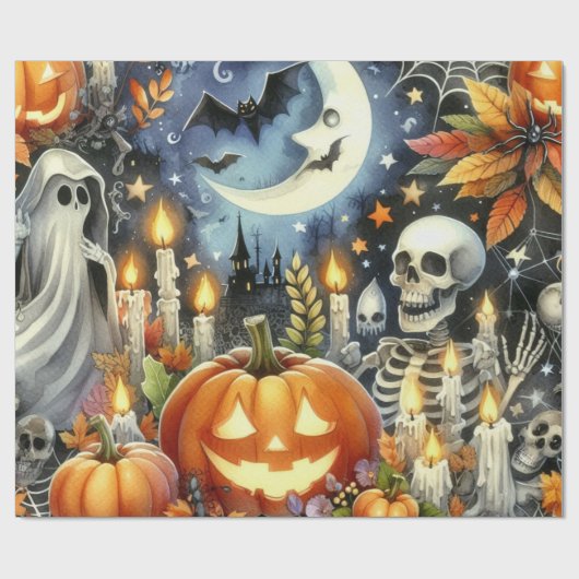 Alles voor Halloween Collage Cadeaupapier (Vlak)
