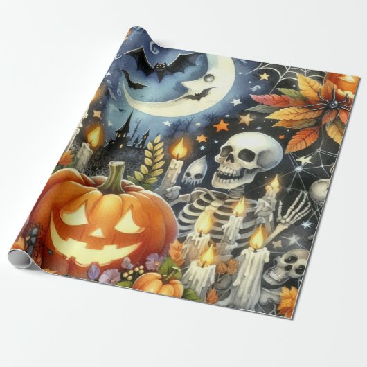 Alles voor Halloween Collage Cadeaupapier (Uitgerold)