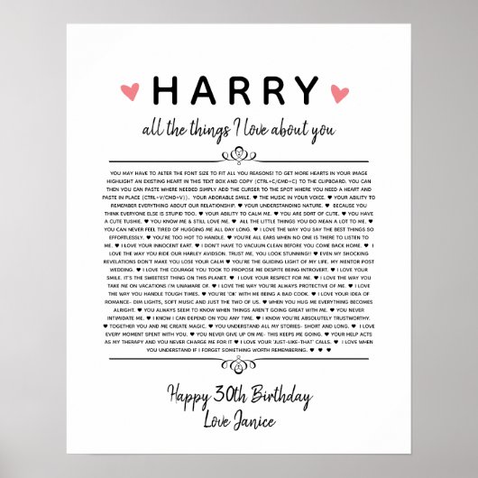 alles wat ik leuk vind aan je geboortedag poster (Voorkant)