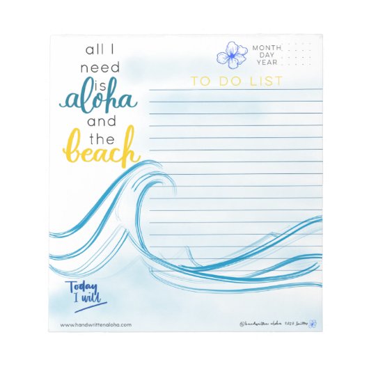 Alles wat ik nodig heb, is Aloha en het strand om  Notitieblok (Voorkant)