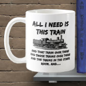Alles wat ik nodig heb is deze stoomtrainmotor en koffiemok